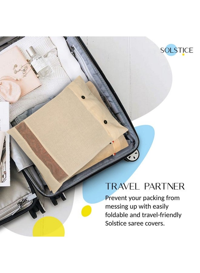 Solstice أغطية/حقائب ساري قطنية كبيرة من سولستيس للتخزين مفردة (18 × 15 بوصة) للساري الحرير الكبير، ليهينغاس، الملابس - مجموعة من 6 (مع نافذة) - Image 5