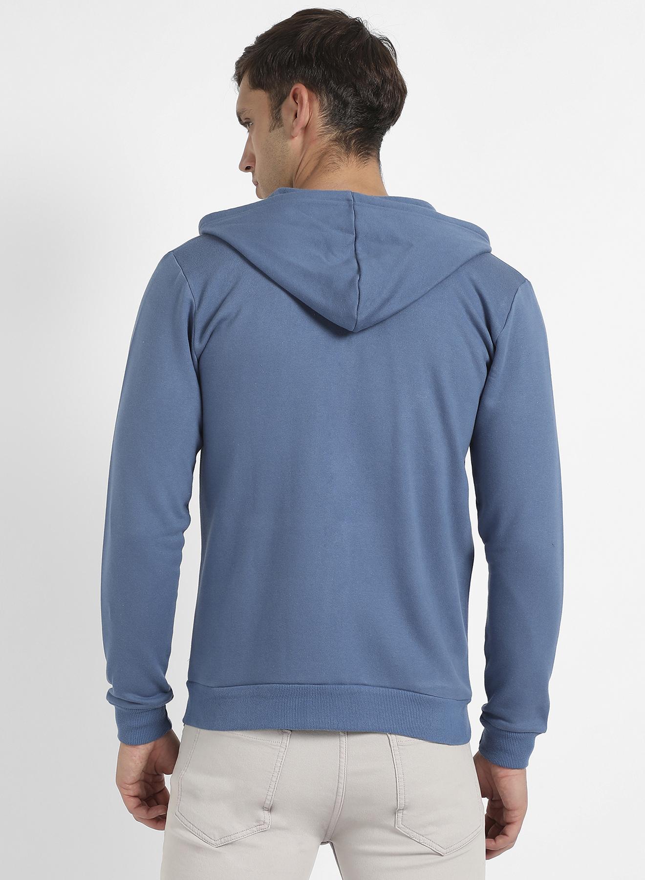 Campus Sutra Men s Azure Blue Zip Front Hoodie With Contrast Drawstring for Men Best Price KSA