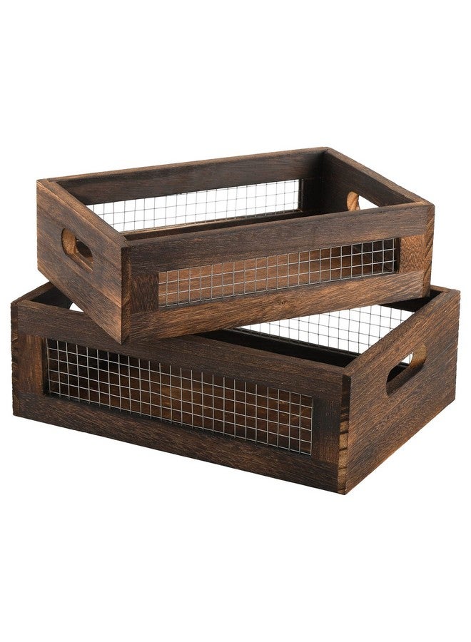 Dicunoy Dicunoy Set of 2 Rustic Nesting Boxes, Wooden Organizer Crates Basket, Small Decorative Wood Wire Containers with Handle for Countertop, Fruit, Veggies, Kitchen, Bathroom, Pantry Storage, Gift Basket  - Image 1