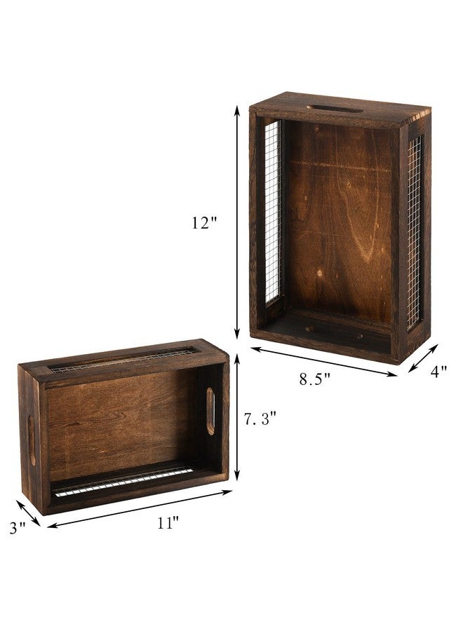 Dicunoy Dicunoy Set of 2 Rustic Nesting Boxes, Wooden Organizer Crates Basket, Small Decorative Wood Wire Containers with Handle for Countertop, Fruit, Veggies, Kitchen, Bathroom, Pantry Storage, Gift Basket  - Image 2