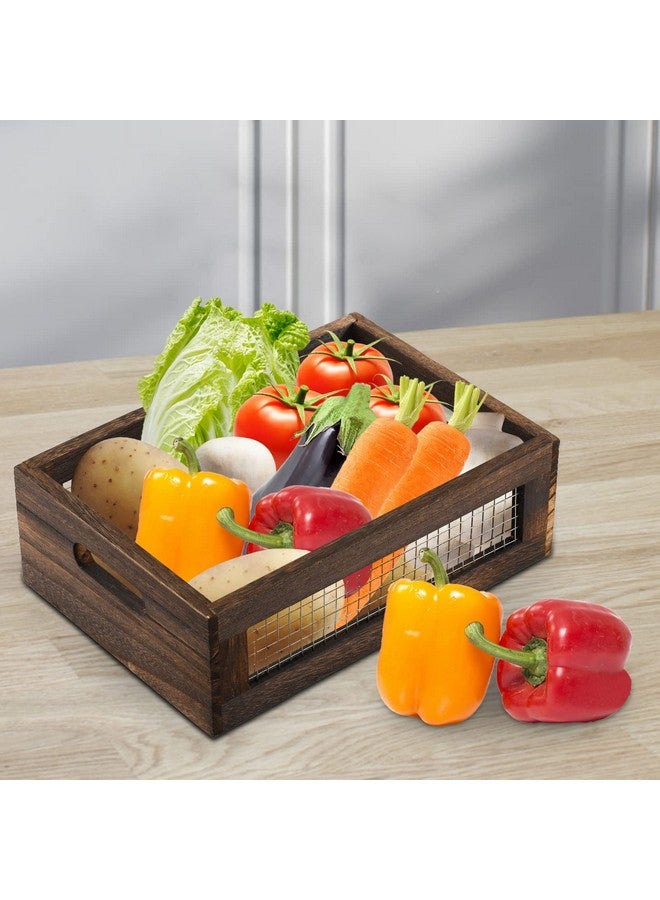 Dicunoy Dicunoy Set of 2 Rustic Nesting Boxes, Wooden Organizer Crates Basket, Small Decorative Wood Wire Containers with Handle for Countertop, Fruit, Veggies, Kitchen, Bathroom, Pantry Storage, Gift Basket  - Image 4