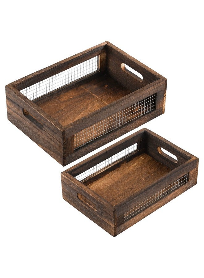 Dicunoy Dicunoy Set of 2 Rustic Nesting Boxes, Wooden Organizer Crates Basket, Small Decorative Wood Wire Containers with Handle for Countertop, Fruit, Veggies, Kitchen, Bathroom, Pantry Storage, Gift Basket  - Image 3