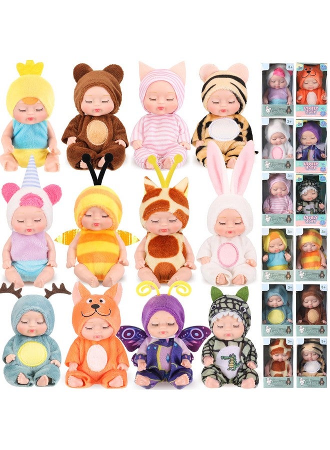 Hanaive 12 Pcs 4 Inch Mini Reborn Christmas Baby Doll Cute Christmas Doll Gifts Realistic Baby Doll with Animal Clothes Lifelike Mini Baby Dolls Set for Girl Boy 3+ Birthday Gift (Cute Style) - Image 1