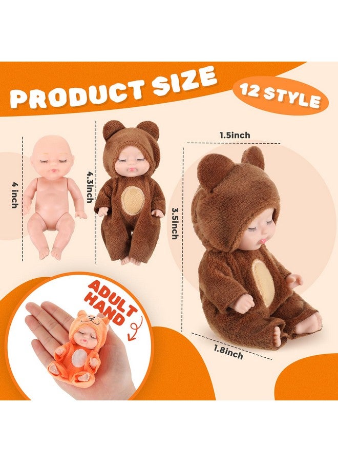 Hanaive 12 Pcs 4 Inch Mini Reborn Christmas Baby Doll Cute Christmas Doll Gifts Realistic Baby Doll with Animal Clothes Lifelike Mini Baby Dolls Set for Girl Boy 3+ Birthday Gift (Cute Style) - Image 2