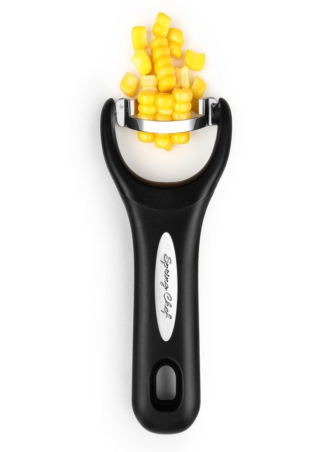 Spring Chef Stainless Steel Corn Peeler - Corn on the Cob Stripper Tool - Durable & Efficient Kernel Remover Tool - Easy to Use Kernel Cutter - Dishwasher Safe Kitchen Gadget - Black - Image 1