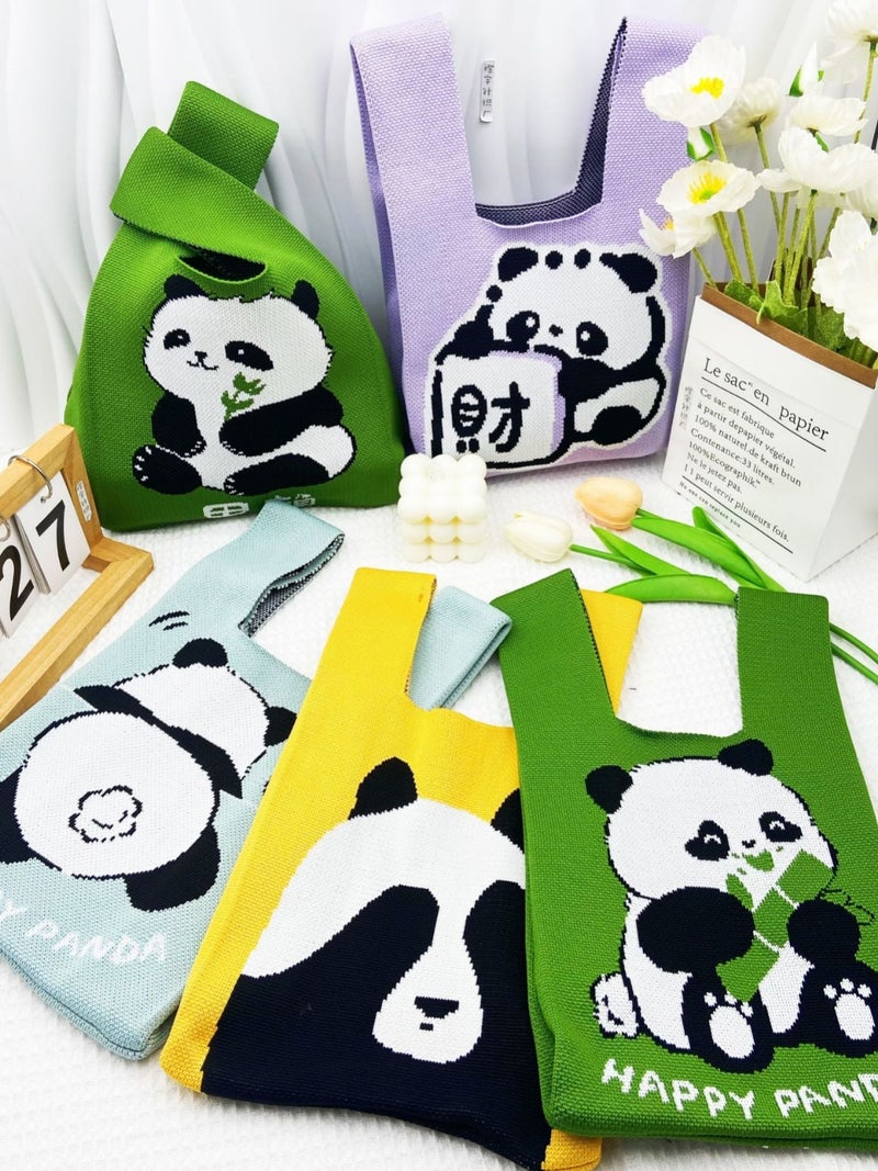 2024 Autumn New Panda Gift Bag Women'S Knitted Tote Bag Casual All-Match Japanese And Korean Hand Bag Daily All-Match - Image 2