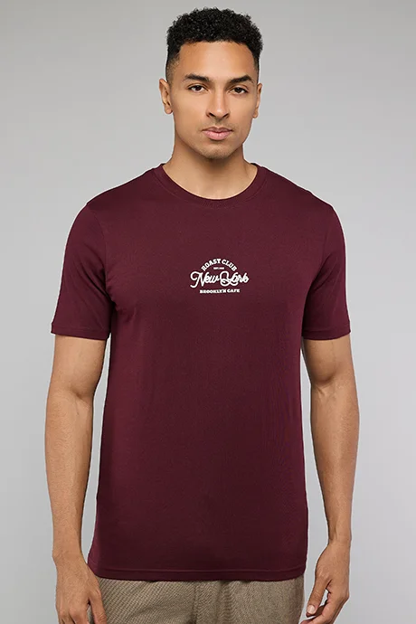 أر أند بي Typography Print T-Shirt with Crew Neck and Short Sleeves