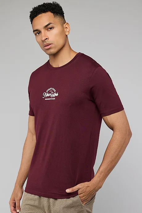 أر أند بي Typography Print T-Shirt with Crew Neck and Short Sleeves