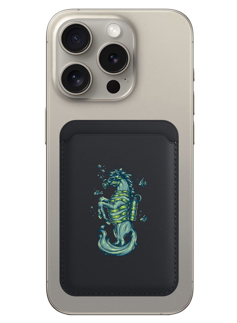 Theodor Magnetic Wallet, Compatible with MagSafe Wallet, for iPhone Wallet, for iPhone 16/15/14/13/12 Series, Not for iPhone 13/12 mini, 3 Card Holder, Vegan Leather, Black - Seahorse - Image 1