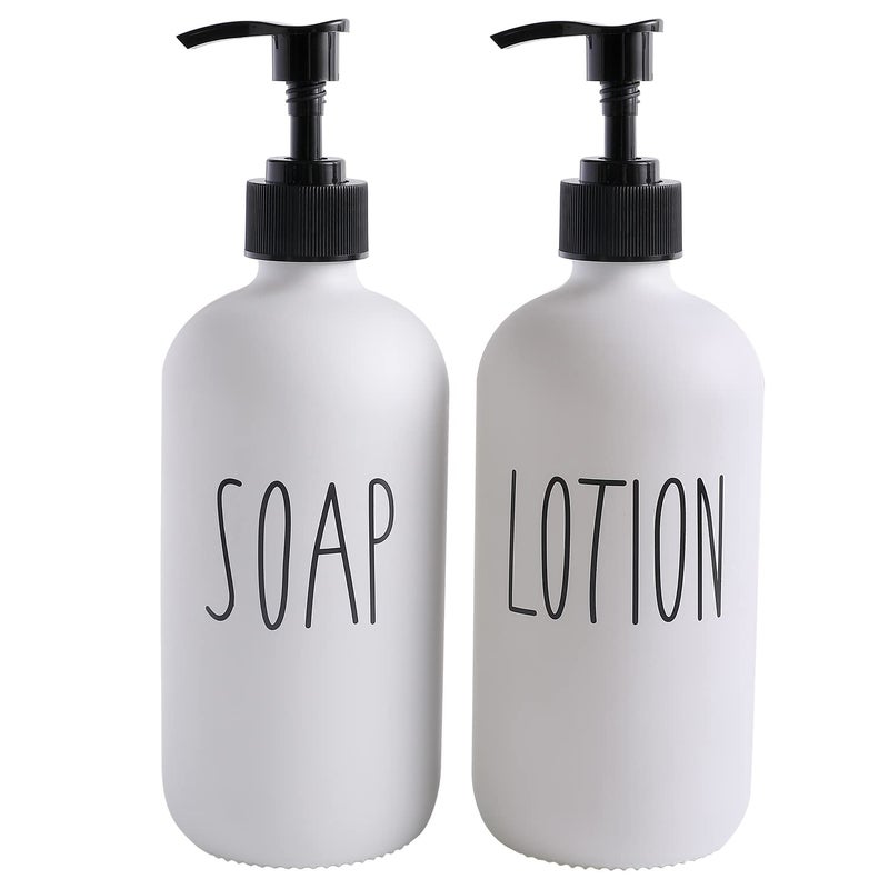 MOMEEMO White Soap Dispenser Bathroom Set  Contains Hand Soap and Lotion Dispenser. Suitable for Farmhouse Decor  Bathroom Accessories Decor. (White) - Image 1