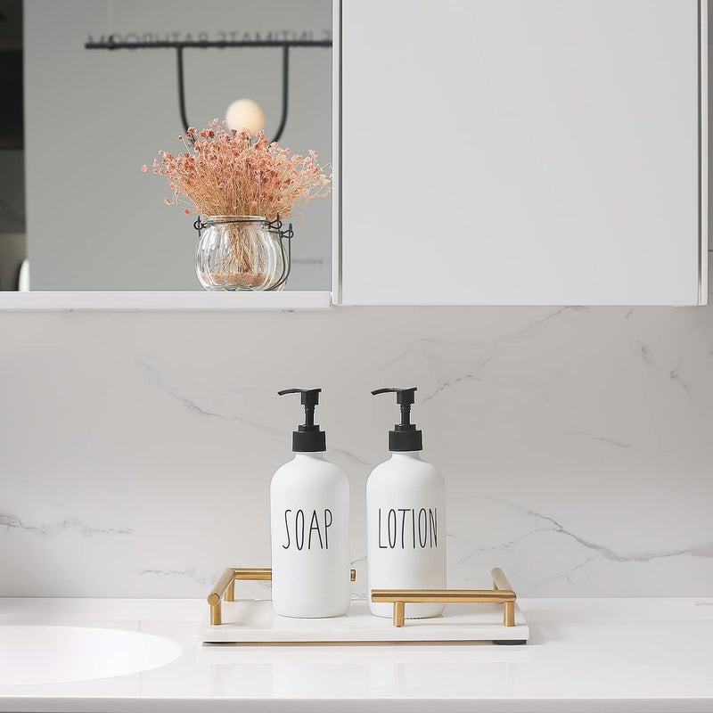 MOMEEMO White Soap Dispenser Bathroom Set  Contains Hand Soap and Lotion Dispenser. Suitable for Farmhouse Decor  Bathroom Accessories Decor. (White) - Image 2