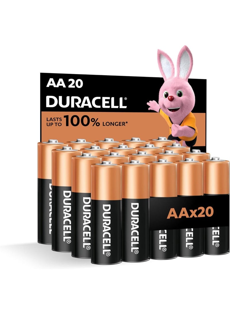 Duracell, AA 1.5V Alkaline Batteries, Pack of 20 - Last up to 100% longer - Image 1