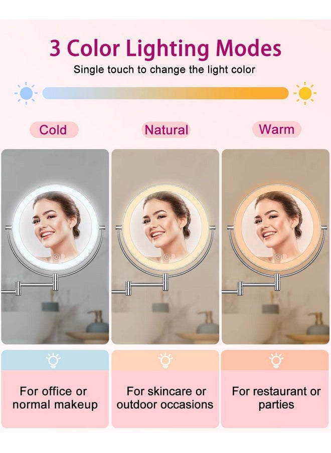 Benbilry Benbilry 9" Lighted Wall Mounted Makeup Mirror with Magnification 10X, 3 Color Lights & Adjustable Brightness, 360° Swivel Large Size LED Vanity Mirror, 10X Magnifying Bathroom Mirror  - Image 4