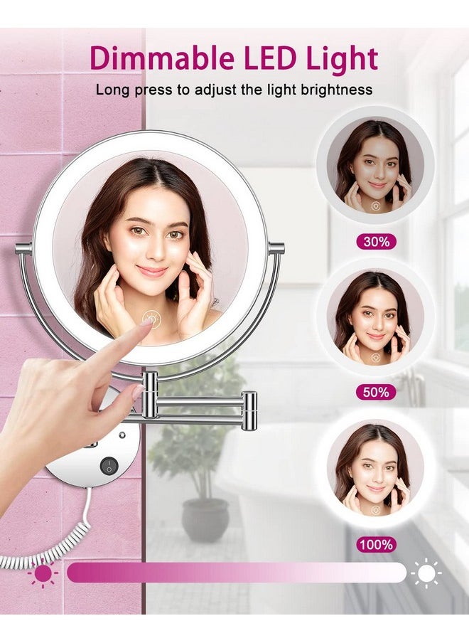 Benbilry Benbilry 9" Lighted Wall Mounted Makeup Mirror with Magnification 10X, 3 Color Lights & Adjustable Brightness, 360° Swivel Large Size LED Vanity Mirror, 10X Magnifying Bathroom Mirror  - Image 5