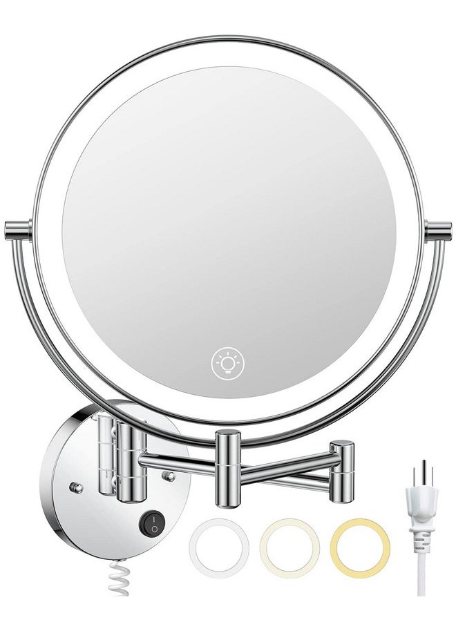 Benbilry Benbilry 9" Lighted Wall Mounted Makeup Mirror with Magnification 10X, 3 Color Lights & Adjustable Brightness, 360° Swivel Large Size LED Vanity Mirror, 10X Magnifying Bathroom Mirror  - Image 1