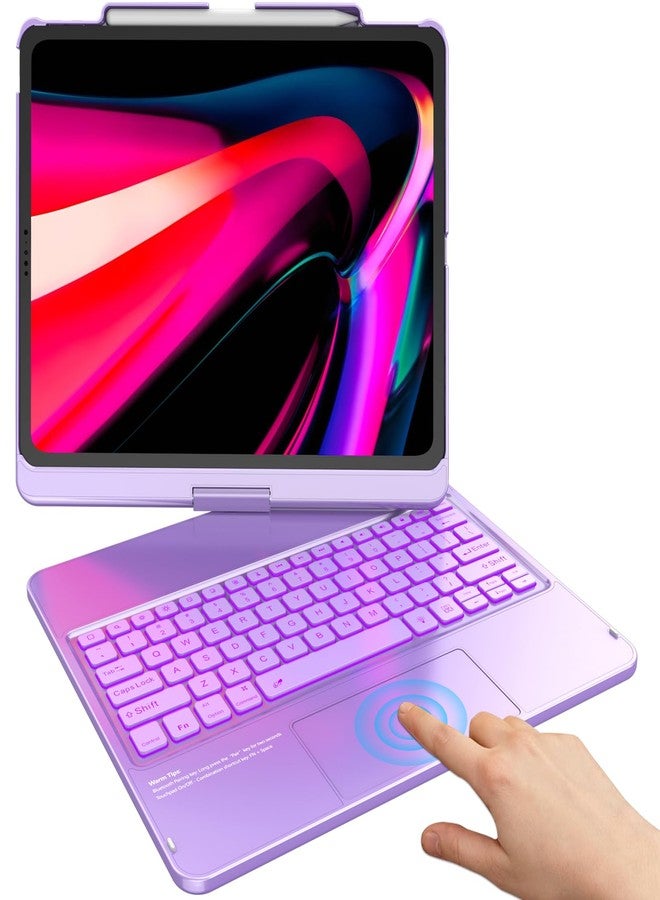 TQQ iPad Air 13 Inch Case Keyboard (M3 2025 / M2 2024), iPad Pro 12.9 (6th, 5th, 4th, 3rd Gen) Keyboard - 360° Rotatable, 7-Color Backlight, Multi-Touch Trackpad, Thin & Light (Purple) - Image 1