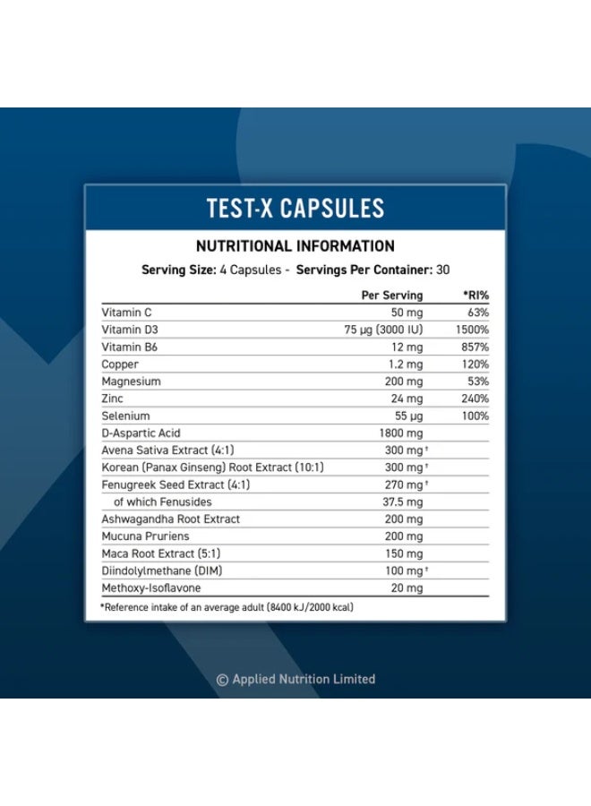 Applied Nutrition Applied Nutrition Test-X Testosterone Booster – 120 Capsules | 30 Servings | Natural T Support & Muscle Gains - Image 2
