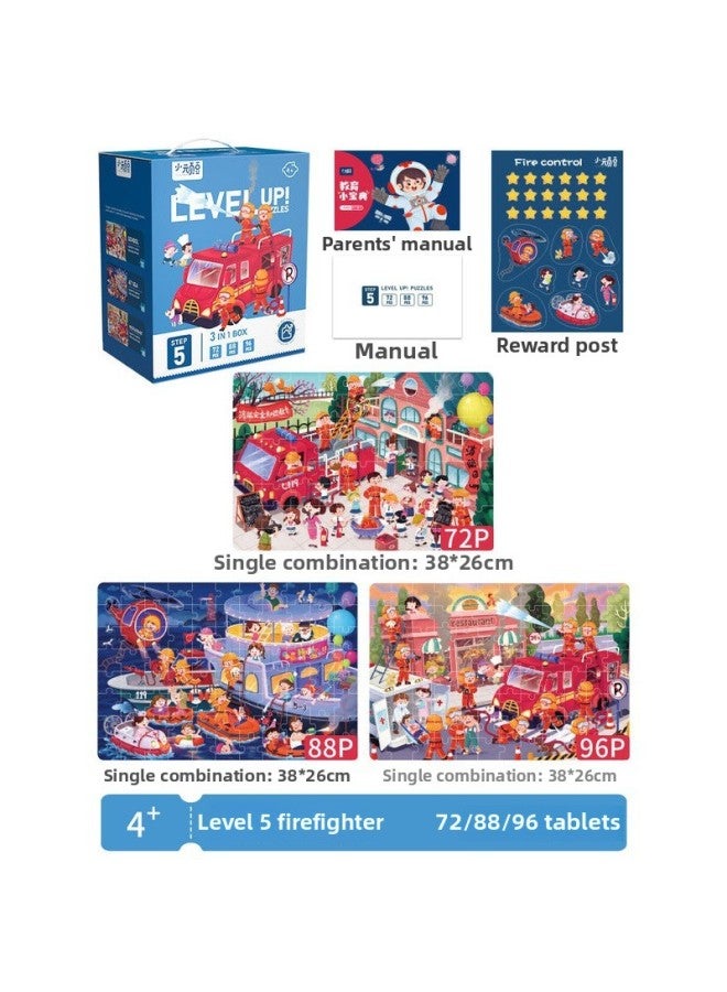 Children's Puzzle Girl Boy 1 Advanced 3 To 6 Years Old 2 Flat Figure 4 Dinosaur 5 Early Childhood Education Baby Toy-Color:【Level 5】 Firefighters (4-5.5 Years Old Recommended | 3 Boxes Included) - Image 1
