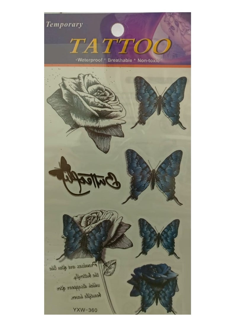 Generic Temporary tattoo in the shape of attractive colorful flowers and butterflies