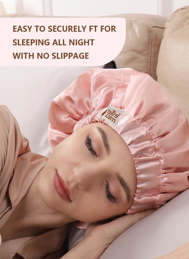 Years Calm Silk Bonnet for Sleeping Women, Double Layer Satin, Ajustable Elasticity Band， Hair Satin Bonnet for Sleeping - Sleep Shower Caps (Light orange, One Size - Image 2