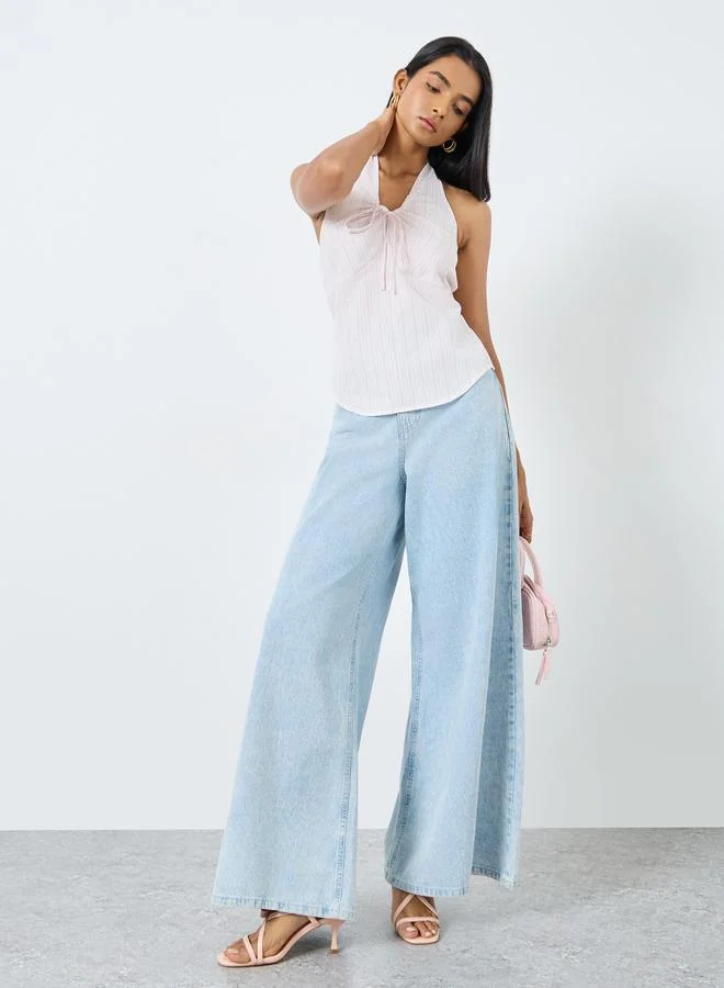 Take Two Take Two Striped Halter Neck Tie Up Detail Top