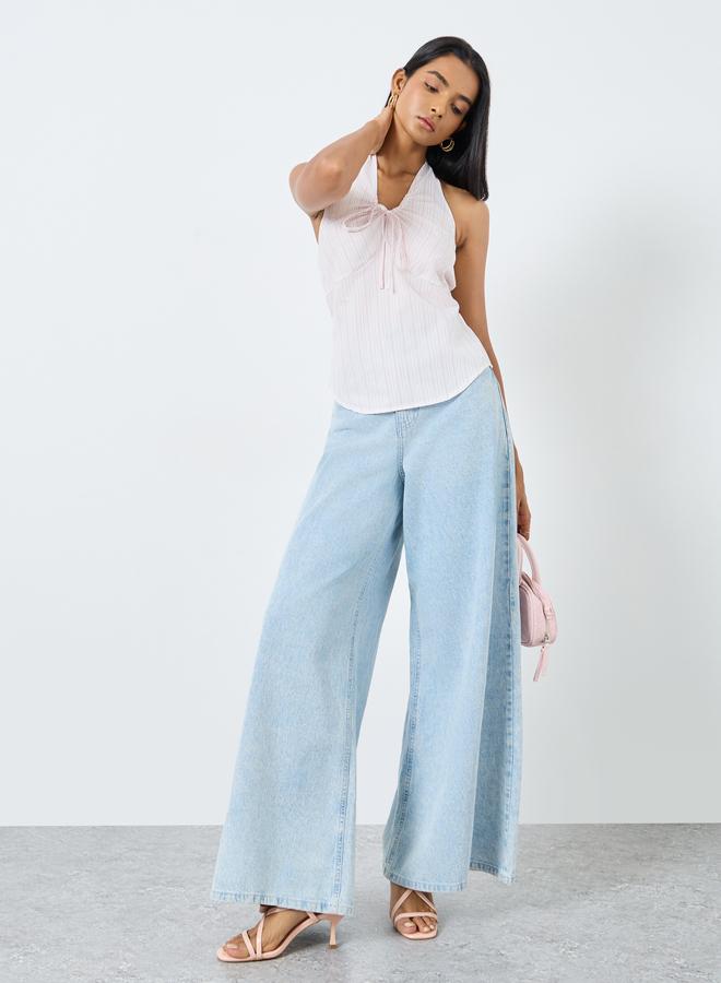 Take Two Striped Halter Neck Tie Up Detail Top - Image 2