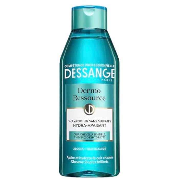Dessange Dermo Ressource Sulfate-Free Hydrating Shampoo, Sensitive Scalp, Dehydrated Hair, Algae + Niacinamide