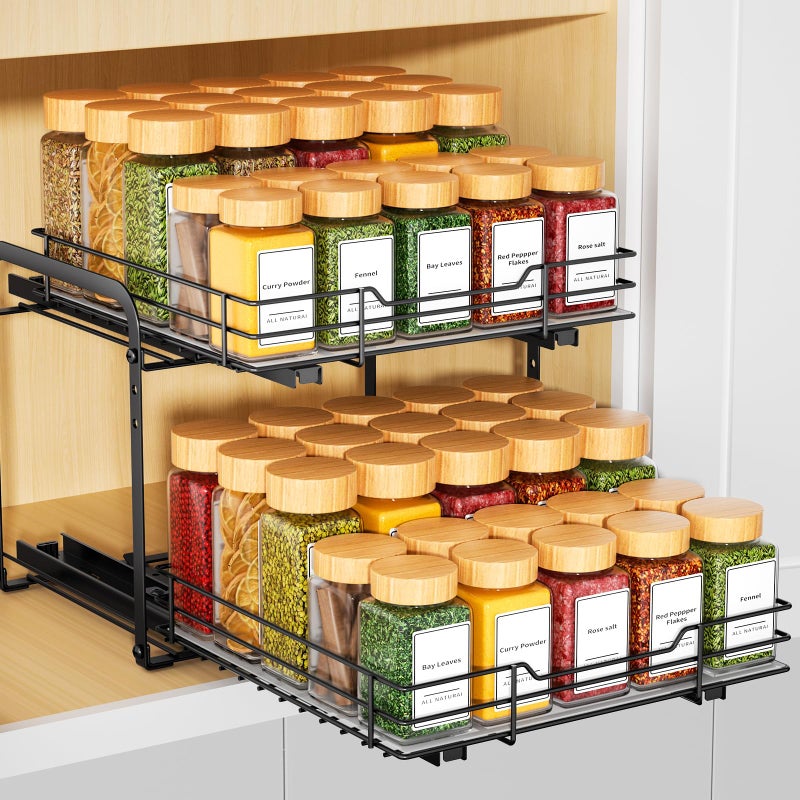 RCHYFEED Spice Organization for Cabinet2 Tier Pull out Spice Rack Organizer for Inside Cabinets Pantry Slide out Heavy Duty Spice Shelf Rack for Kitchen Seasoning 115 Wx105 Dx95 H