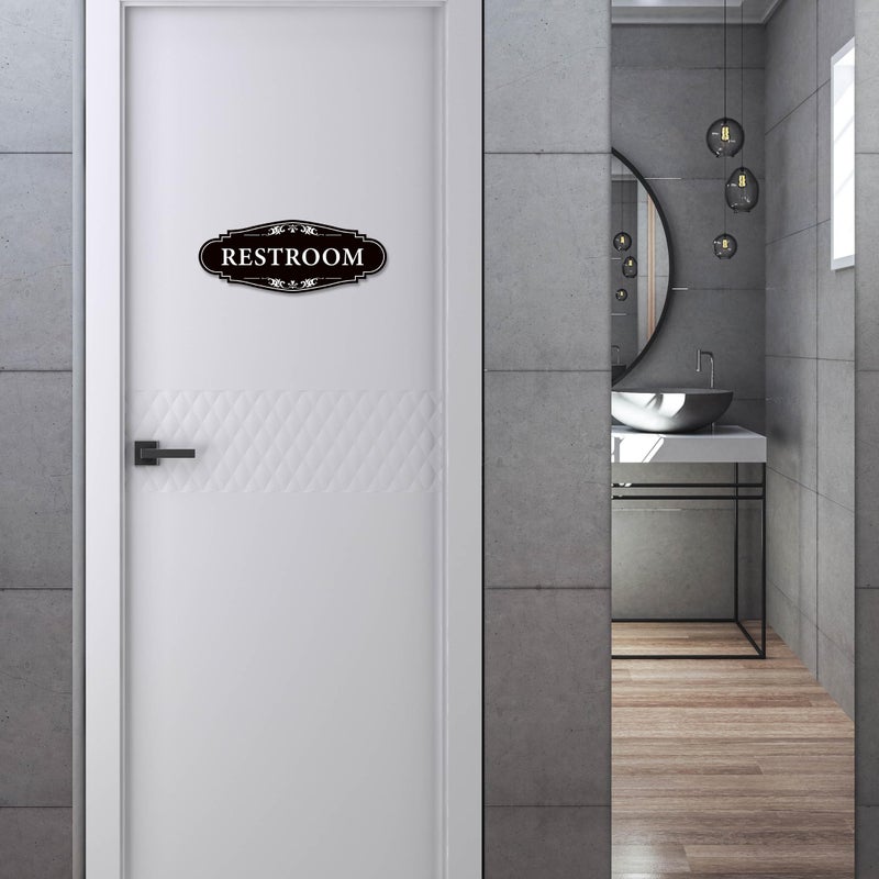 LUHIMO Restroom Sign for Business and Homeï¼ŒSelf-adhesive Unisex Bathroom Sign Stickerï¼ŒWaterproof Vinyl Toilet Decor for Houseï¼ŒOfficeï¼ŒShopï¼ŒDoorï¼ˆBlackï¼‰ - Image 5
