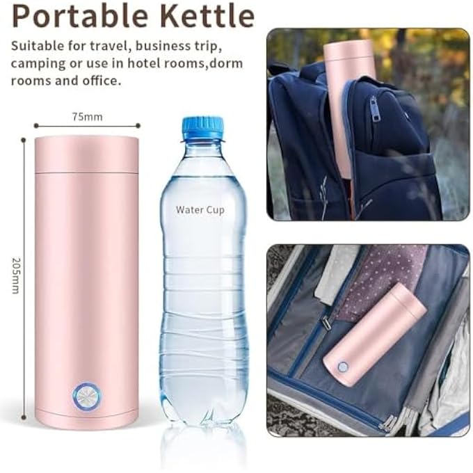 Aputue Portable Electric Kettle 400Ml Travel Water Boiler With NonStick Coating Fast Heating Water Kettle With Auto Shut Off Insulated Thermos Mug For Coffee Tea Home Office Travel Use - Image 5