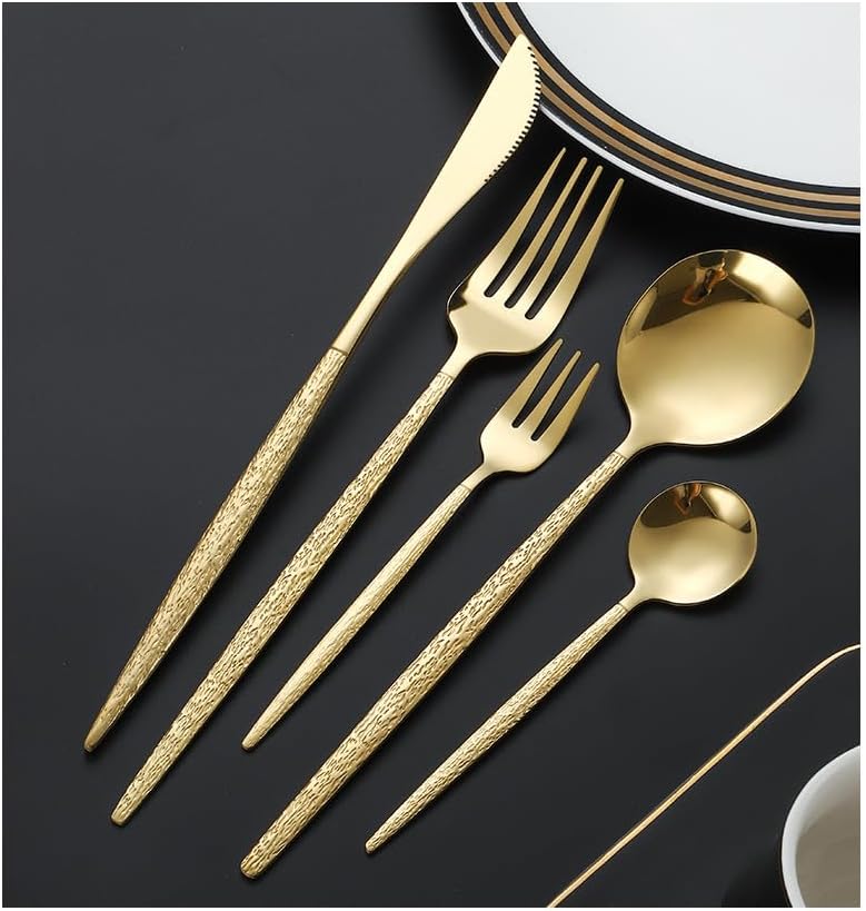 Silverware Set, 5/20/30/40/50/60-Piece Portuguese-Style Stainless Steel Cutlery Set – Hammered Spoons u0026 Forks with Tree Handles, Gift Box(Rainbow,50 Piece set for 10) - Image 5