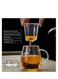 NIBEMINENT 16.9 oz,Glass Tea Infuser Cups with Strainer and Lid,Tea Mugs Lid,Loose Infuser,Hot Diffuser Cup, (glass cover)，Glass  - Image 2
