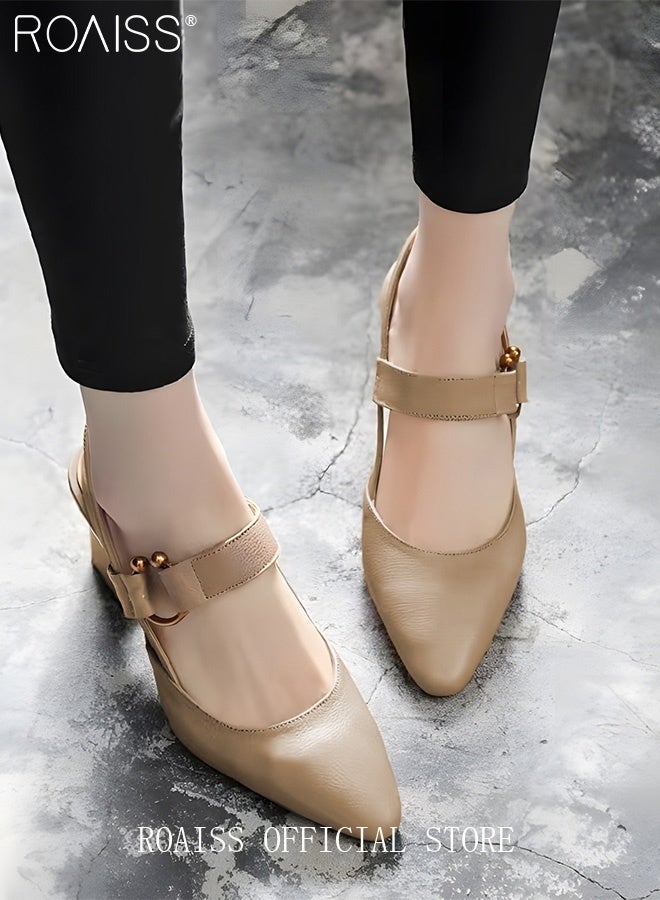 رويس صنادل نسائية أنيقة للعمل في الصيف بمقدمة مدببة وكعب سميك مع نعل داخلي مريح وتصميم أنيق للمكتب والملابس غير الرسمية ومتين وجيد التهوية لراحة طوال اليوم، لون كاكي - Image 4