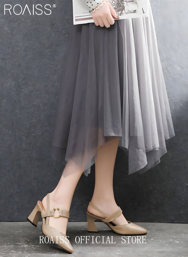 رويس صنادل نسائية أنيقة للعمل في الصيف بمقدمة مدببة وكعب سميك مع نعل داخلي مريح وتصميم أنيق للمكتب والملابس غير الرسمية ومتين وجيد التهوية لراحة طوال اليوم، لون كاكي - Image 3