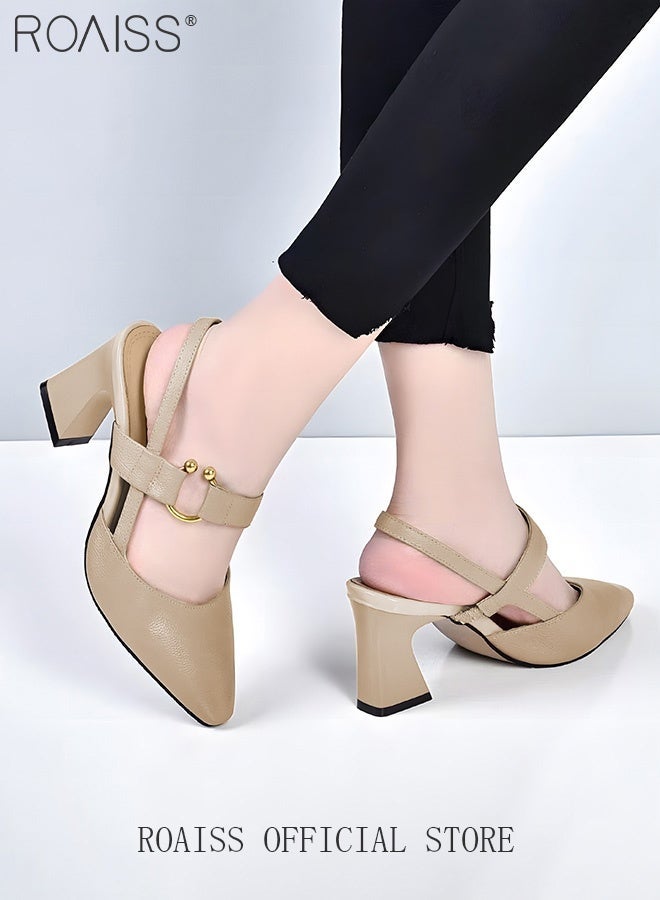 رويس صنادل نسائية أنيقة للعمل في الصيف بمقدمة مدببة وكعب سميك مع نعل داخلي مريح وتصميم أنيق للمكتب والملابس غير الرسمية ومتين وجيد التهوية لراحة طوال اليوم، لون كاكي - Image 5