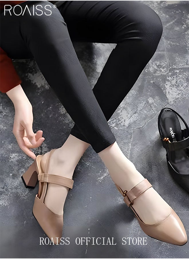 roaiss Fashion Woman Office Lady Shoes Sandals Women's Summer Pointy Chunky Shoes Large Size Sandals  - Image 2