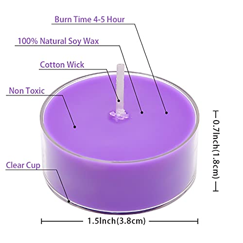 DEYBBY Scented Soy Wax Tealight Candles Bulk, Lavender Aromatherapy Candle for Stress Relief, Clear Cup Long Lasting, for for Relaxation, Spa and Bath|Pack of 12 - Image 3