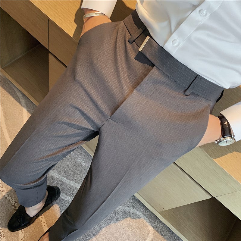 Men'S New Summer Clothing, Boys' Trousers, Korean Style No-Iron Nine-Point Trousers, Drapey Thin Striped Men'S Trousers - Image 4