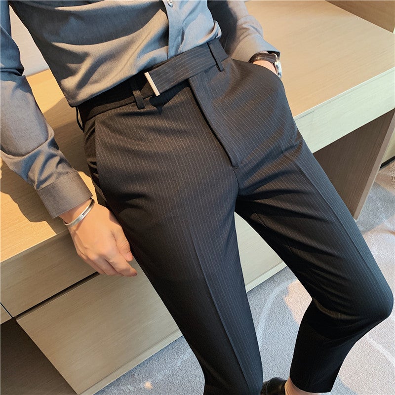 Men'S New Summer Clothing, Boys' Trousers, Korean Style No-Iron Nine-Point Trousers, Drapey Thin Striped Men'S Trousers - Image 3