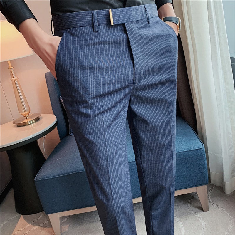 Men'S New Summer Clothing, Boys' Trousers, Korean Style No-Iron Nine-Point Trousers, Drapey Thin Striped Men'S Trousers - Image 1