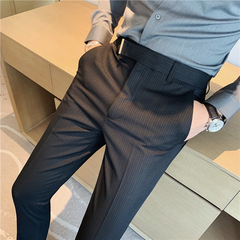 Men'S New Summer Clothing, Boys' Trousers, Korean Style No-Iron Nine-Point Trousers, Drapey Thin Striped Men'S Trousers - Image 5