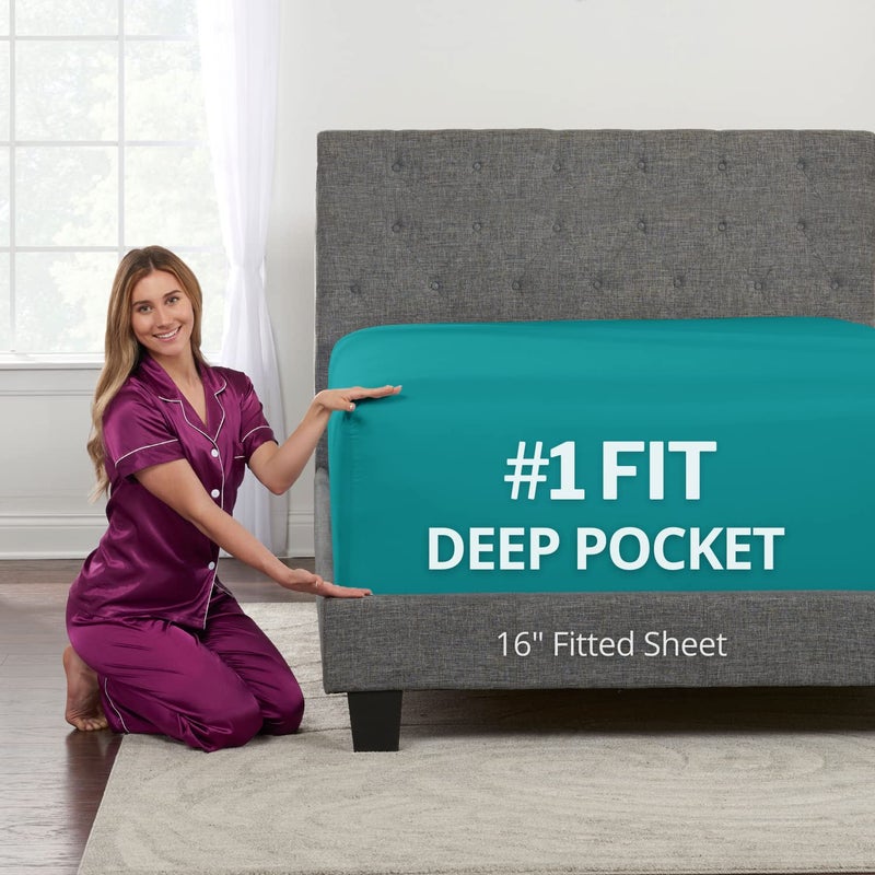 DeaLuxe Full Fitted Sheet - Deep Pocket Full Size Fitted Sheets Only Real 16  Fitted Bed Sheets Fit Perfectly 14 -18  Deep Mattress & Toppers Lovely Joyful Feel - 1 Piece Bottom Fitted Sheets Full Size Teal - Image 1