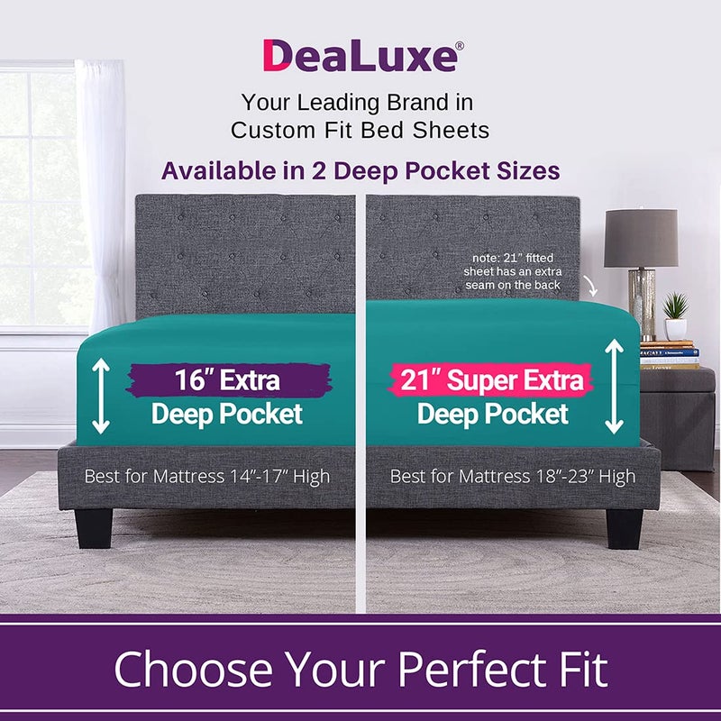 DeaLuxe Full Fitted Sheet - Deep Pocket Full Size Fitted Sheets Only Real 16  Fitted Bed Sheets Fit Perfectly 14 -18  Deep Mattress & Toppers Lovely Joyful Feel - 1 Piece Bottom Fitted Sheets Full Size Teal - Image 2