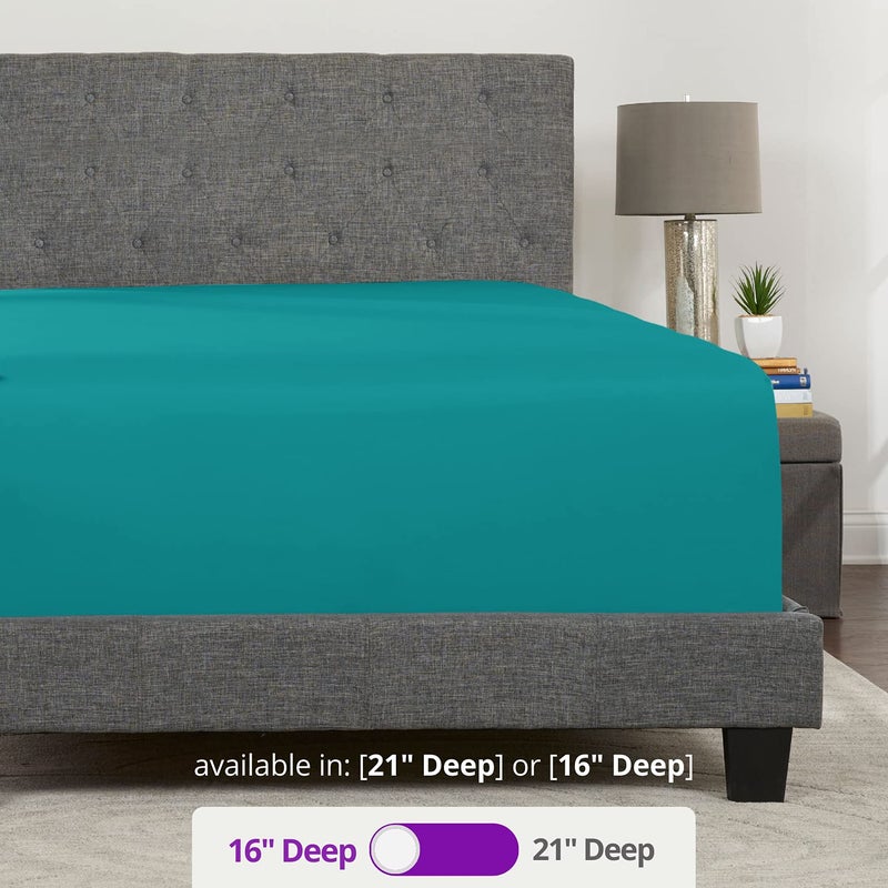 DeaLuxe Full Fitted Sheet - Deep Pocket Full Size Fitted Sheets Only Real 16  Fitted Bed Sheets Fit Perfectly 14 -18  Deep Mattress & Toppers Lovely Joyful Feel - 1 Piece Bottom Fitted Sheets Full Size Teal - Image 3