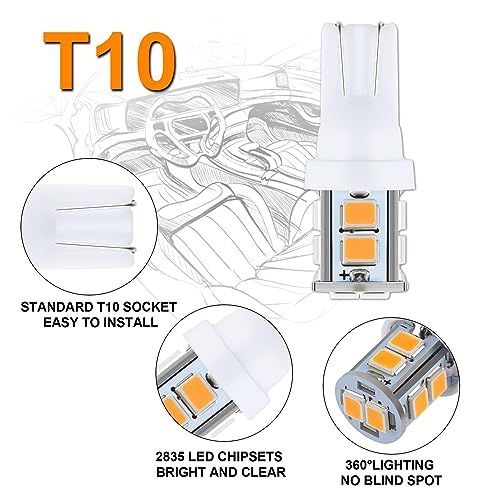 iFunyLED 24 Pieces Dome Light LED Car Interior Bulb Kit Set 194 T10 DE3175 578 31mm 42mm Bulbs Interior Replacement Lights for Car Map License Plate Door Side Marker Cornering Trunk Light - Amber - Image 3