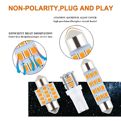 iFunyLED 24 Pieces Dome Light LED Car Interior Bulb Kit Set 194 T10 DE3175 578 31mm 42mm Bulbs Interior Replacement Lights for Car Map License Plate Door Side Marker Cornering Trunk Light - Amber - Image 4