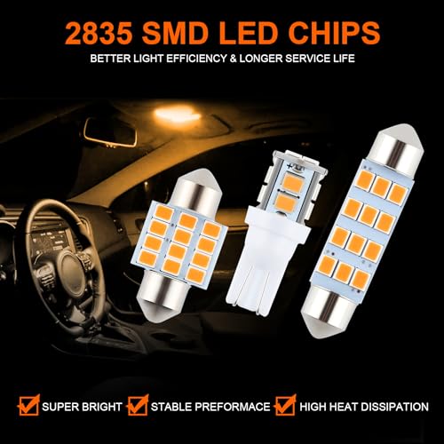 iFunyLED 24 Pieces Dome Light LED Car Interior Bulb Kit Set 194 T10 DE3175 578 31mm 42mm Bulbs Interior Replacement Lights for Car Map License Plate Door Side Marker Cornering Trunk Light - Amber - Image 2