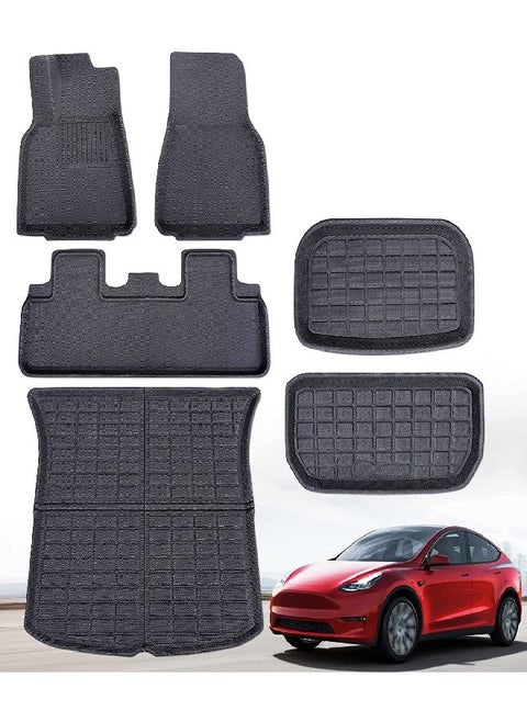 Floor Mats Full Set For Tesla Model Y Accessories 2024 2023 2022 2021, XPE All Weather For Model Y Floor Mats 2021-2024 Front Rear Trunk Cargo Liner Mat Waterproof Interior Accessories 5 Seater