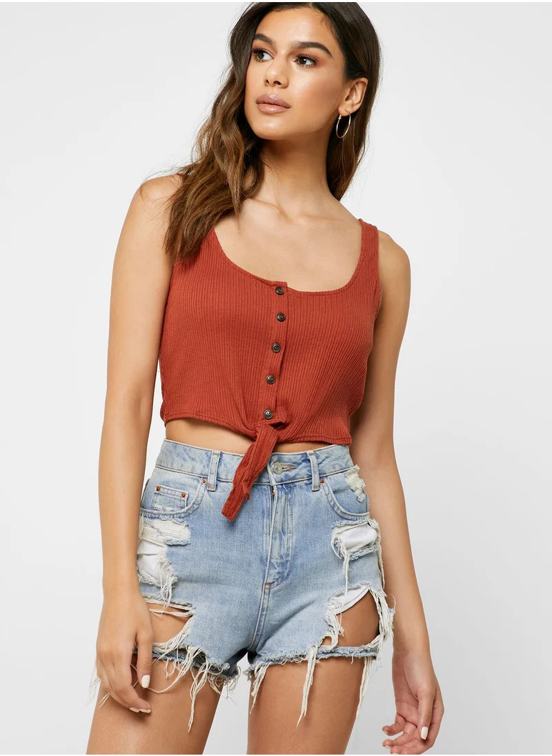 Cotton On Button Through Front Knot Crop Top