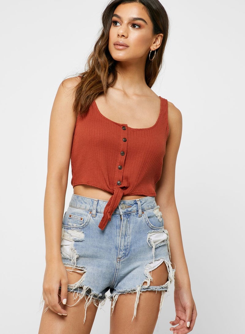 Cotton On Button Through Front Knot Crop Top  - Image 1